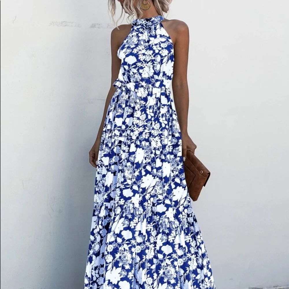 Boho Gypsy Halter Belted Maxi Dress New - Picture 5 of 15